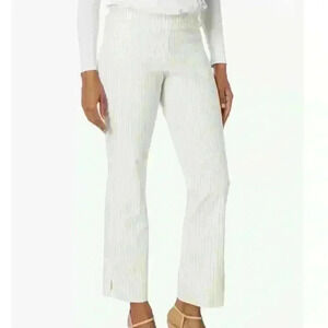 Krazy Larry Women's Stretch Linen Wide Ankle, Oatmeal striped size 2